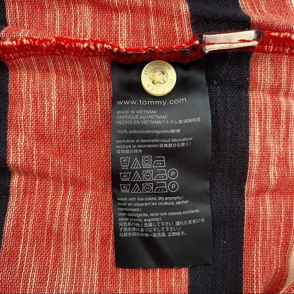 Tommy Hilfiger Polo Red White Black Stripes Cotton Golf Shirt Large L Preppy - Picture 4 of 12